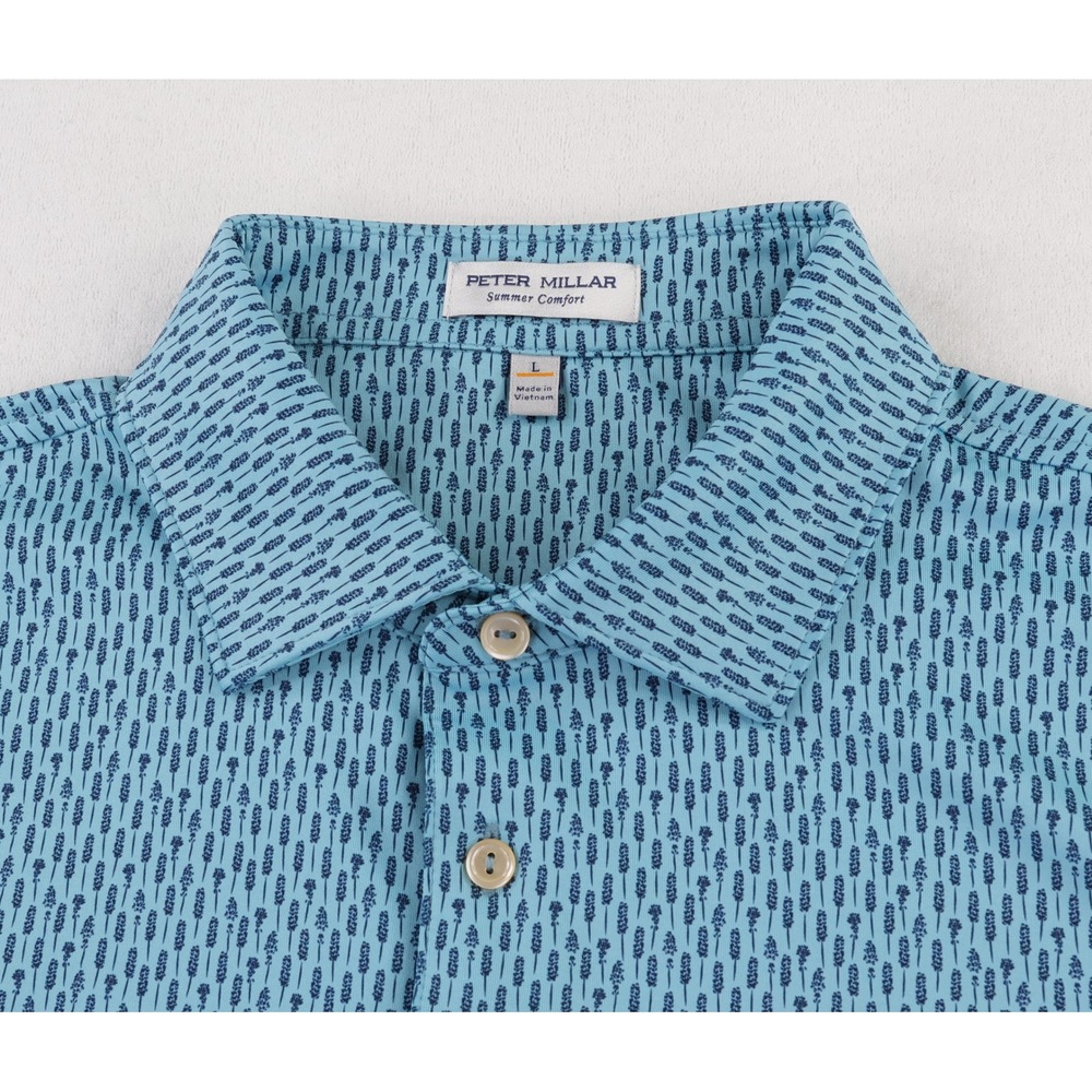 Peter Millar Cyan Lavender Fields Performance Jersey Polo Shirt Mens Large